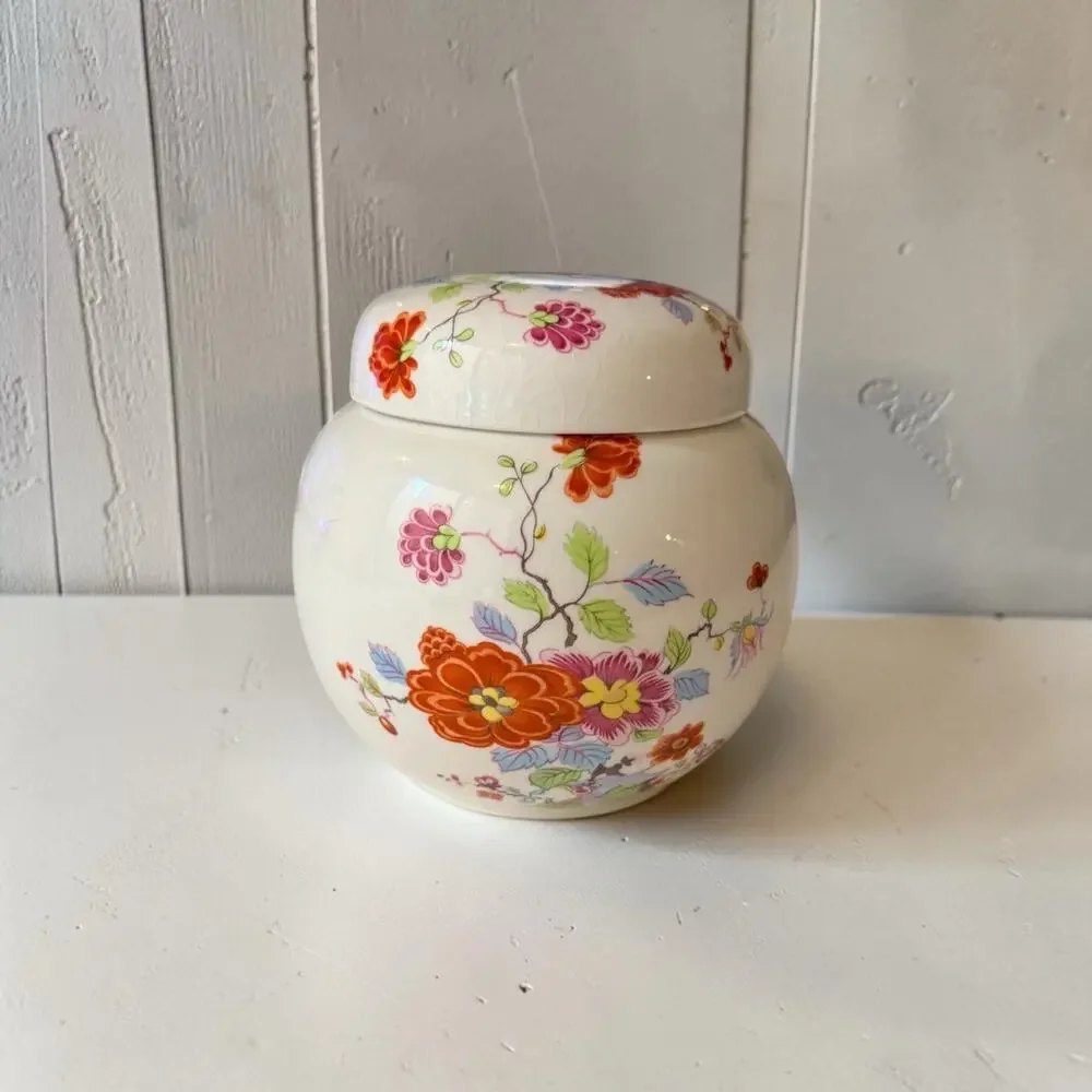 Sadler England Floral Ginger Jar Lidded Tea Caddy 4 Inch Ceramic Cottagecore